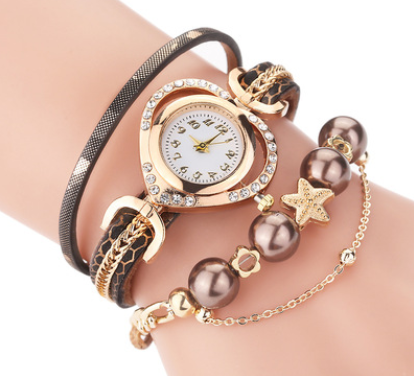 Circle Ladies Pearl Bracelet Watch Fashion Love Diamond Digital Ladies Watch - Luxury Look