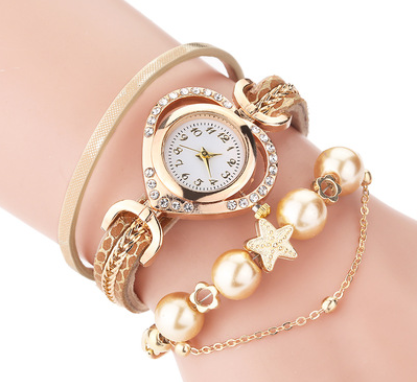 Circle Ladies Pearl Bracelet Watch Fashion Love Diamond Digital Ladies Watch - Luxury Look