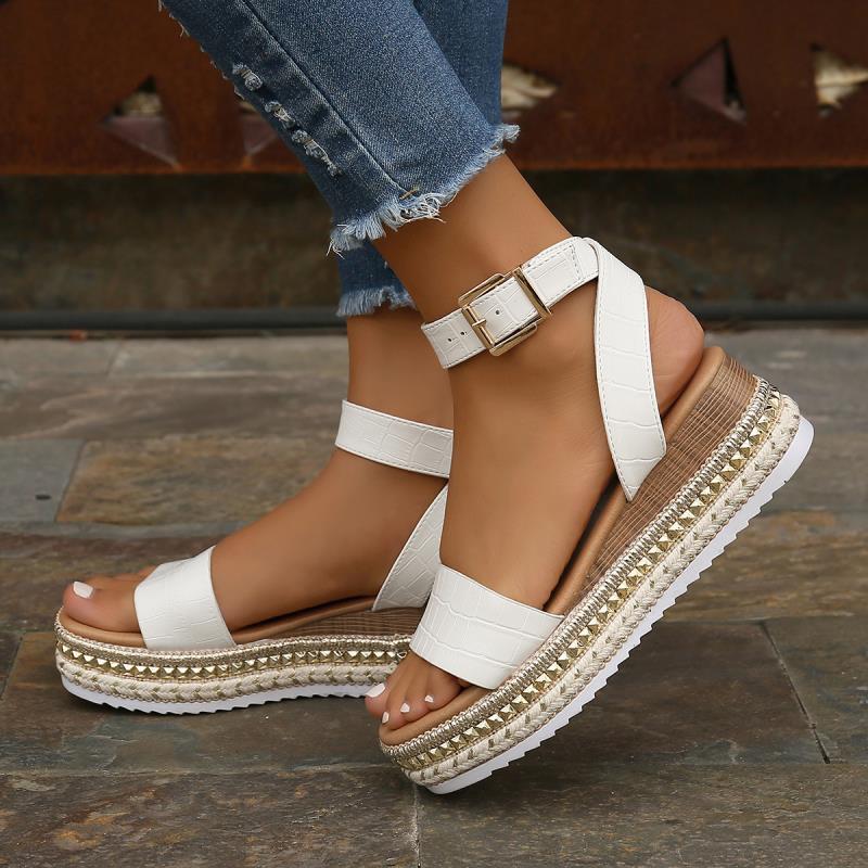 Buckle Strap Hemp Wedges Summer Sandals - Luxury Look