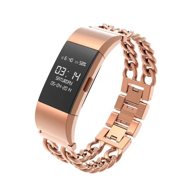 Stainless Steel Double Chain Fitbit Charge 2 Strap - Luxury Look