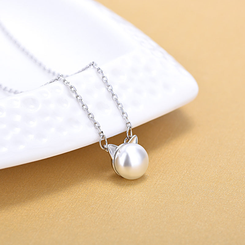Cat Ears Plated Platinum Short Necklace - Luxury Look